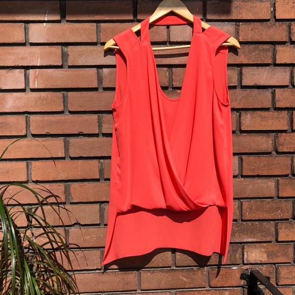 BCBG MAXAZRIA Low High Coral Draped Top - Picture 2 of 6